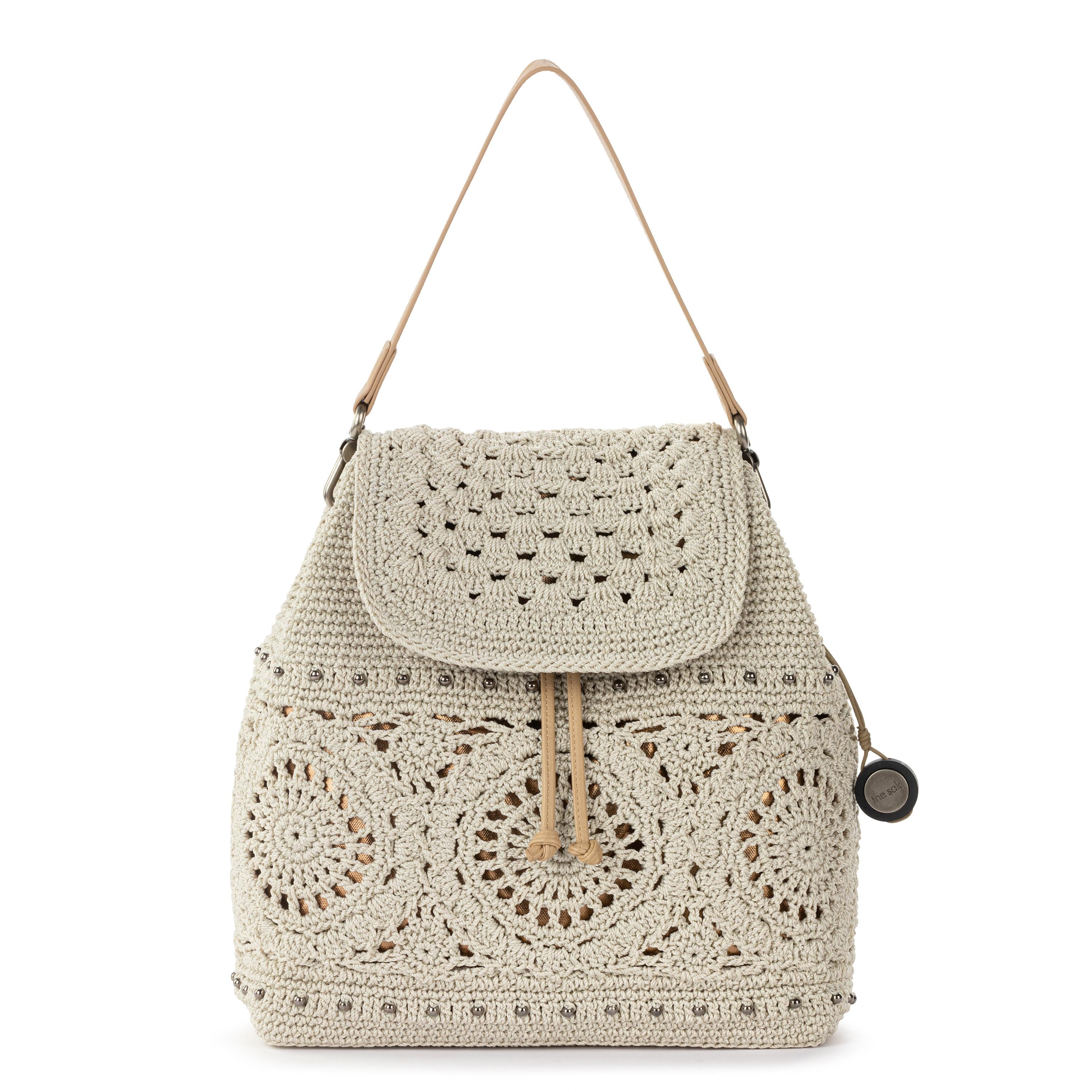 Handmade Crochet Sayulita Backpack - Boho Natural Medallion Design for Beach, Travel & Festival Use