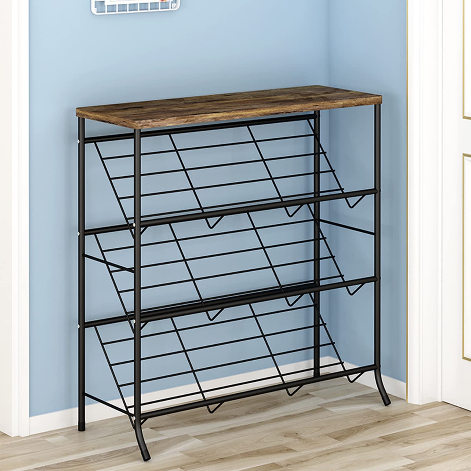 4-Tier Free Standing Shoe Rack - Modern Inclined Wrought Iron Shoe Organizer for Closet, Entryway, Bedroom & Living Room | Space-Saving Shoe Storage Solution for Small Spaces & Home Organization