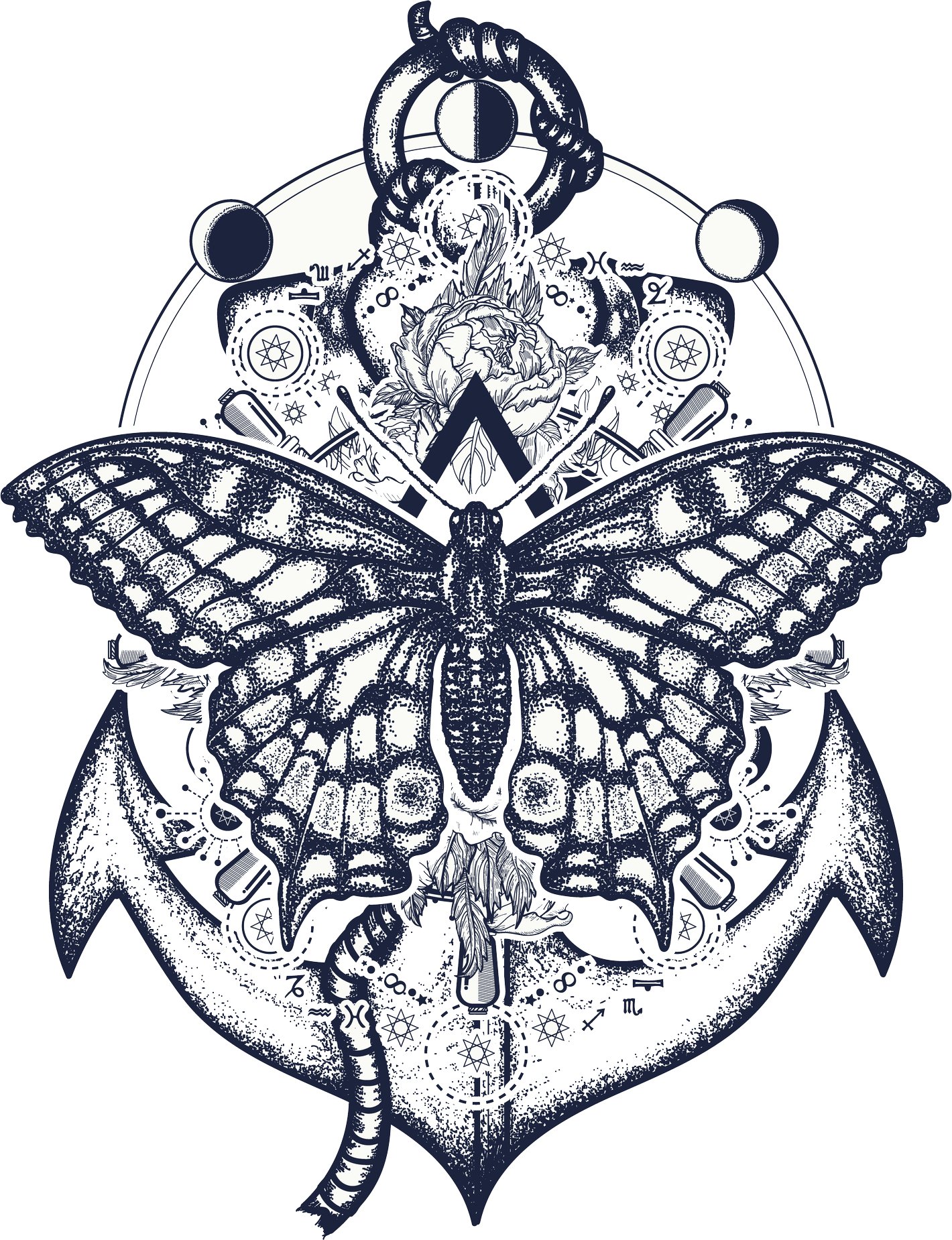 Abstract Moth Anchor Moon Phases Art Vinyl Sticker - 12