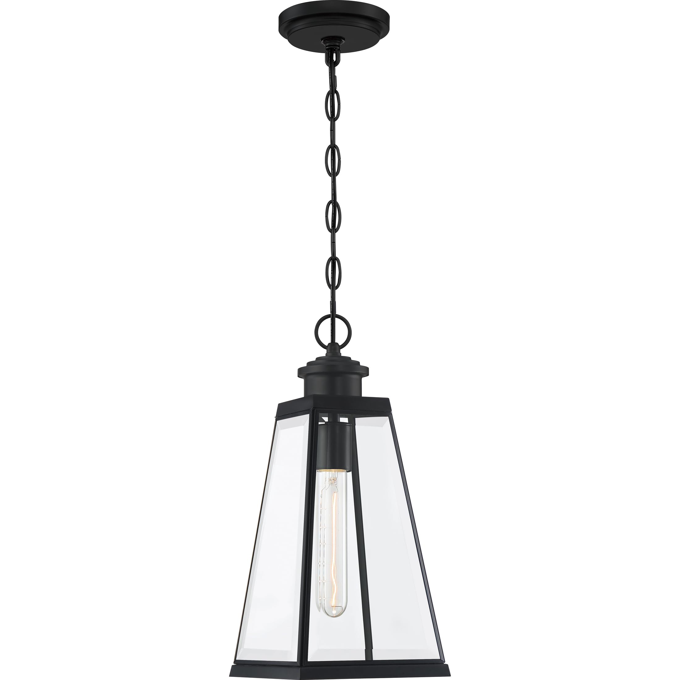 Quoizel Paxton 1-Light Matte Black Outdoor Hanging Lantern - Weatherproof Porch Light for Patio, Garden & Entryway - Modern Exterior Lighting Fixture