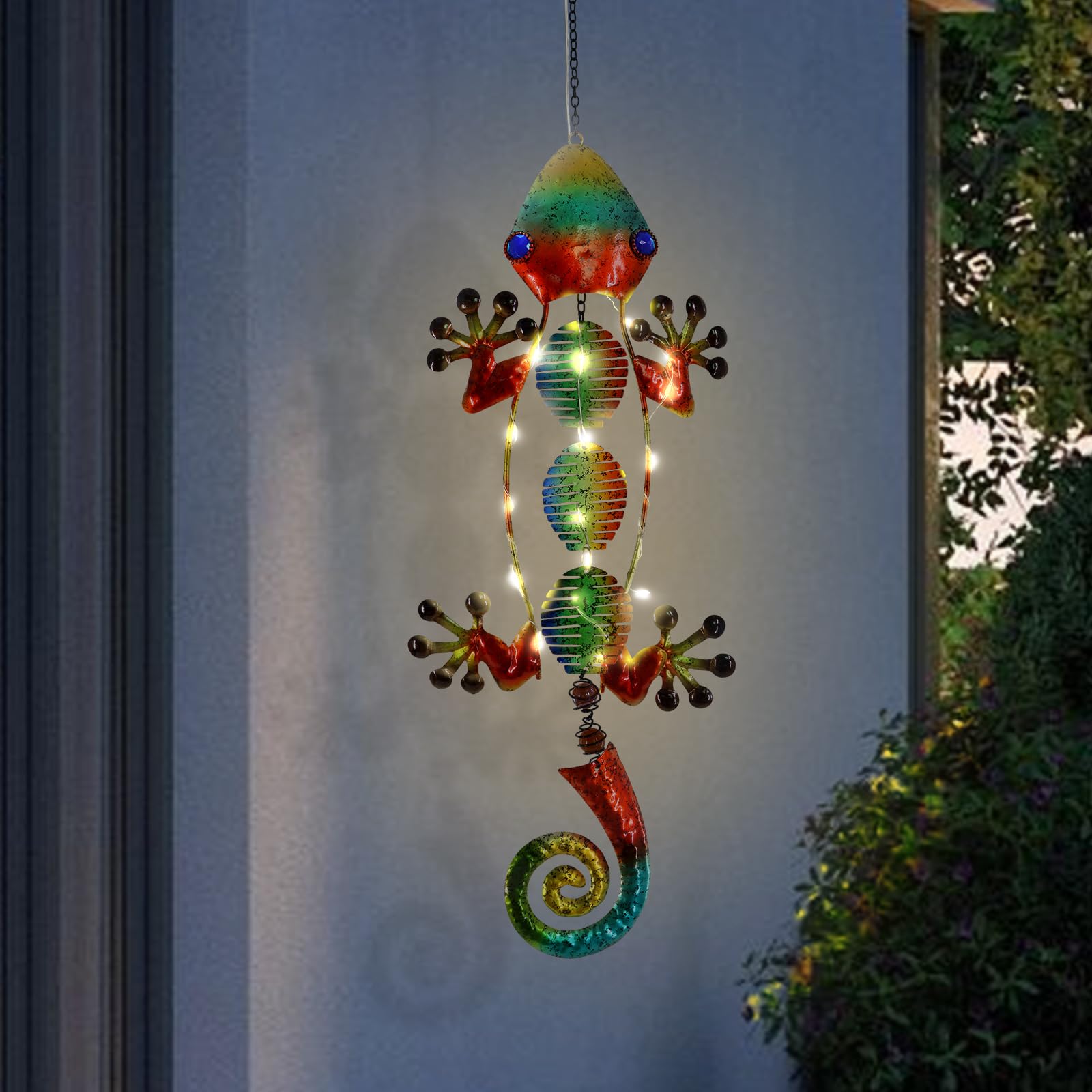 Solar Powered Gecko Outdoor Hanging Lanterns - Waterproof Metal Decorative Lights for Backyard, Porch, Patio, Garden, Balcony & Pathway - Perfect for Outdoor Parties, Camping & Landscape Lighting