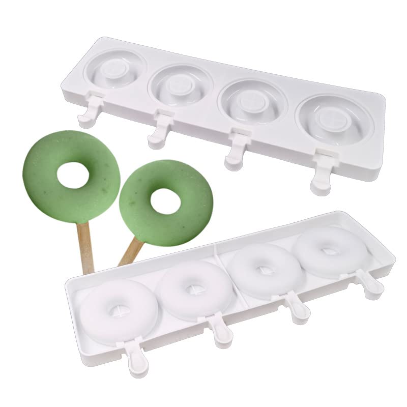 4-Piece Donut Ice Cream Silicone Mold Set for Homemade Popsicles, Ice Cream & Frozen Treats - Perfect for Summer Desserts, Birthday Parties & DIY Frozen Snacks