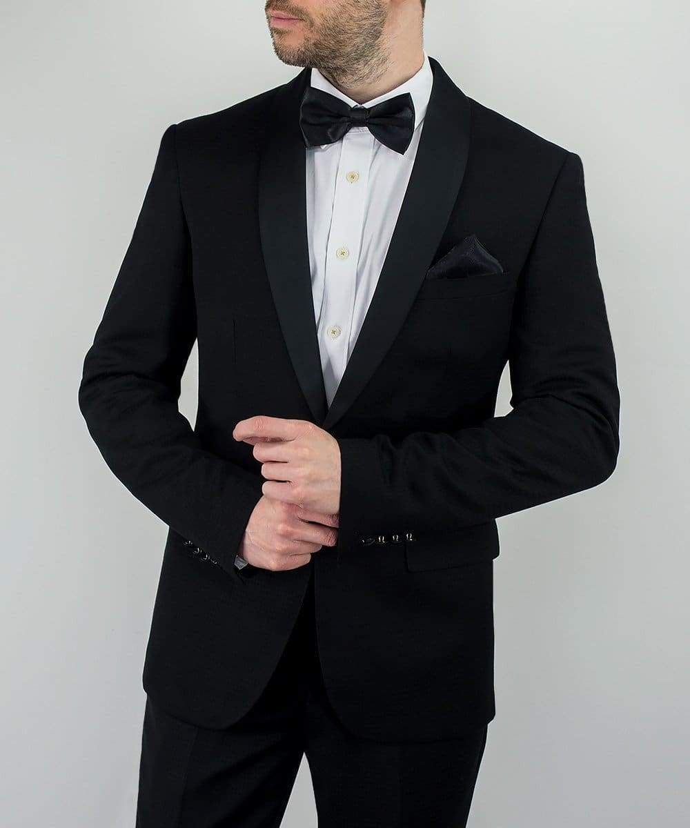 Cavani Nico Men's Black Tuxedo Suit with Shawl Collar - Formal Dinner Suit for Weddings, Prom & Black Tie Events