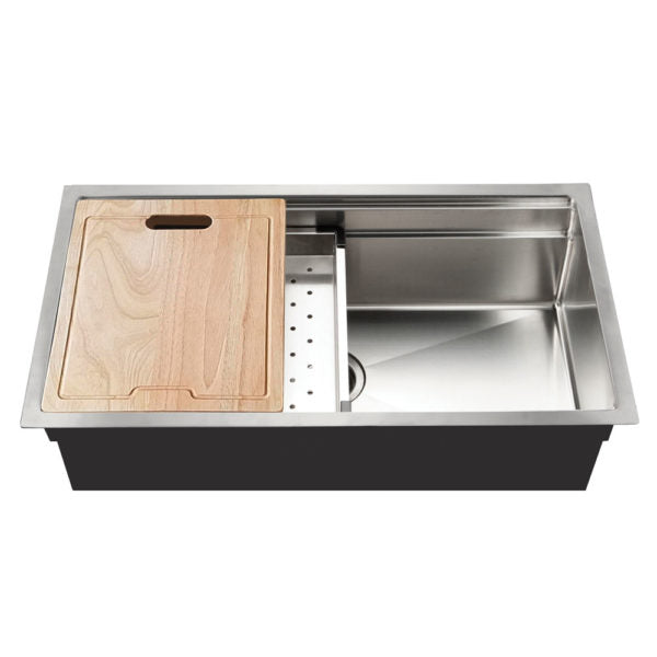 Hamat REN 3218S 18-Gauge Stainless Steel Undermount Double Level Kitchen Sink with Sliding Cutting Board - Perfect for Large Single Bowl Food Prep & Dishwashing in Modern Homes