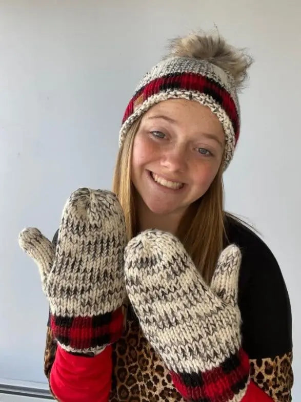 Stylish Grey Heather with Red Plaid Trim Beanie - Warm Winter Hat for Men & Women - Perfect for Outdoor Activities, Skiing, and Casual Wear