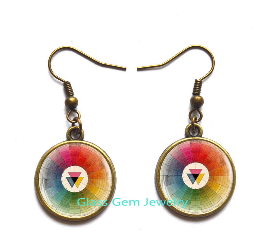 Charming Color Wheel Stud Earrings for Women - Retro French Artist Earrings, Unique Gift for Art Teachers & Students - Perfect for Art Class, Studio & Creative Outfits - Q0095