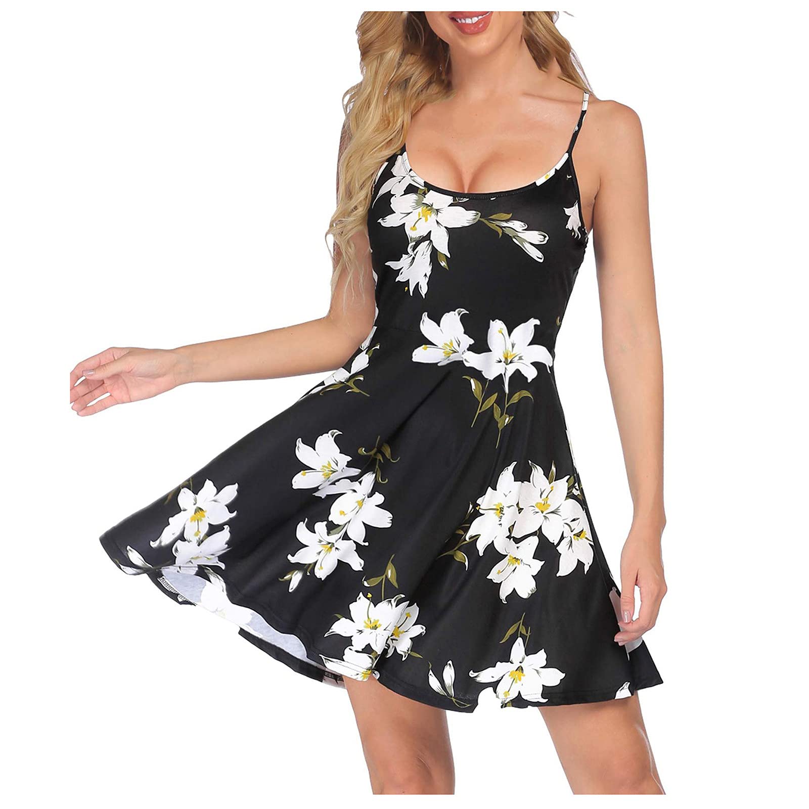 Women's Floral Sleeveless Summer Dress with Adjustable Straps - Casual Beach Skirt for Outdoor Parties, Vacations & Summer Getaways