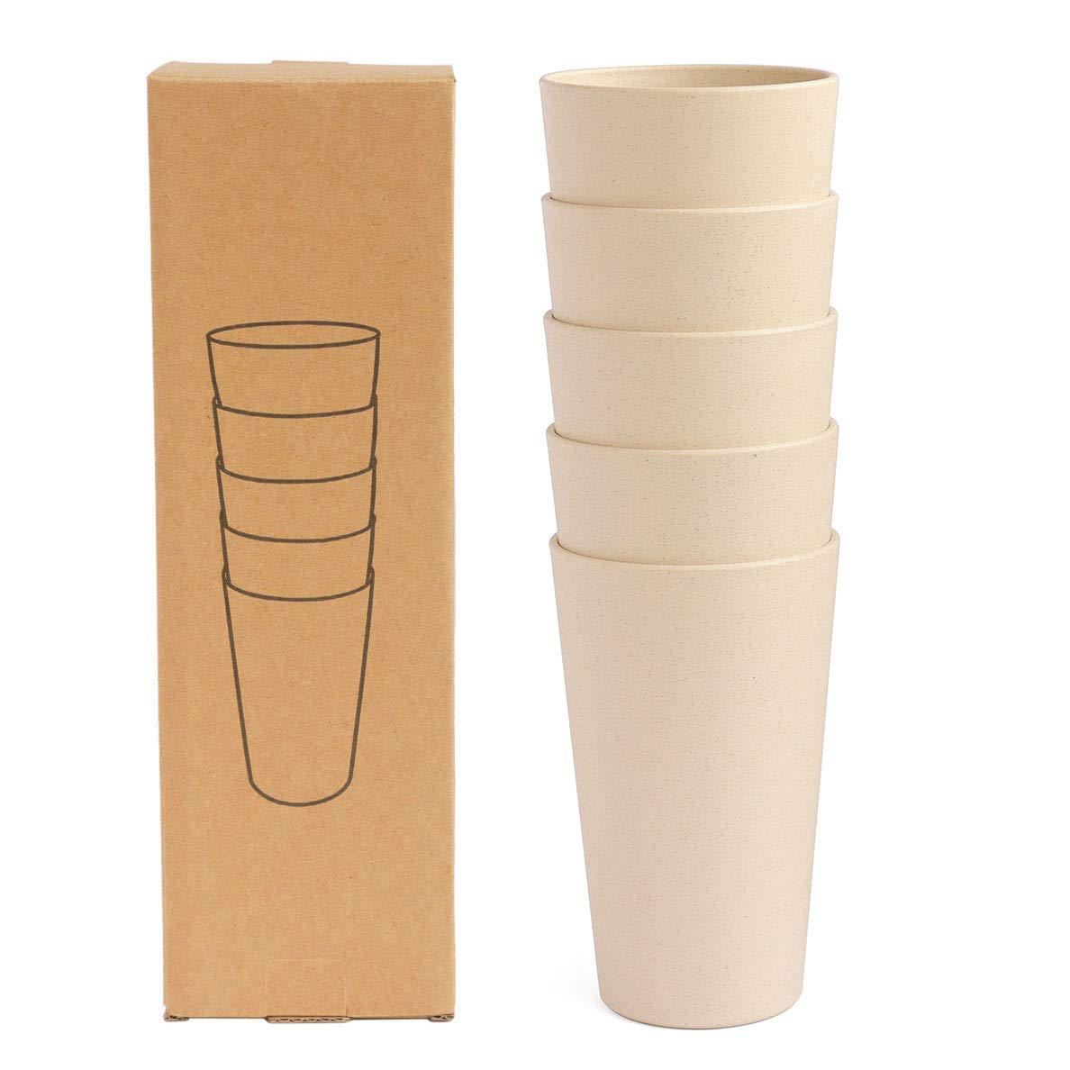 NAWOVAO 16oz Kids Plastic Cups Set of 5 - Reusable, Unbreakable Wheat Straw Tumblers for Juice, Milk & Smoothies - Dishwasher Safe, BPA-Free Drinking Cups for Home, School & Outdoor Activities