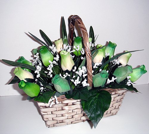 Natural Rose Petals Scented Green Wood Roses in Handmade Rectangle Bamboo Basket - Romantic Home Decor, Wedding Centerpiece & Gift Idea by The Scented Castle | Perfect for Valentine's Day, Anniversaries and Spa Relaxation