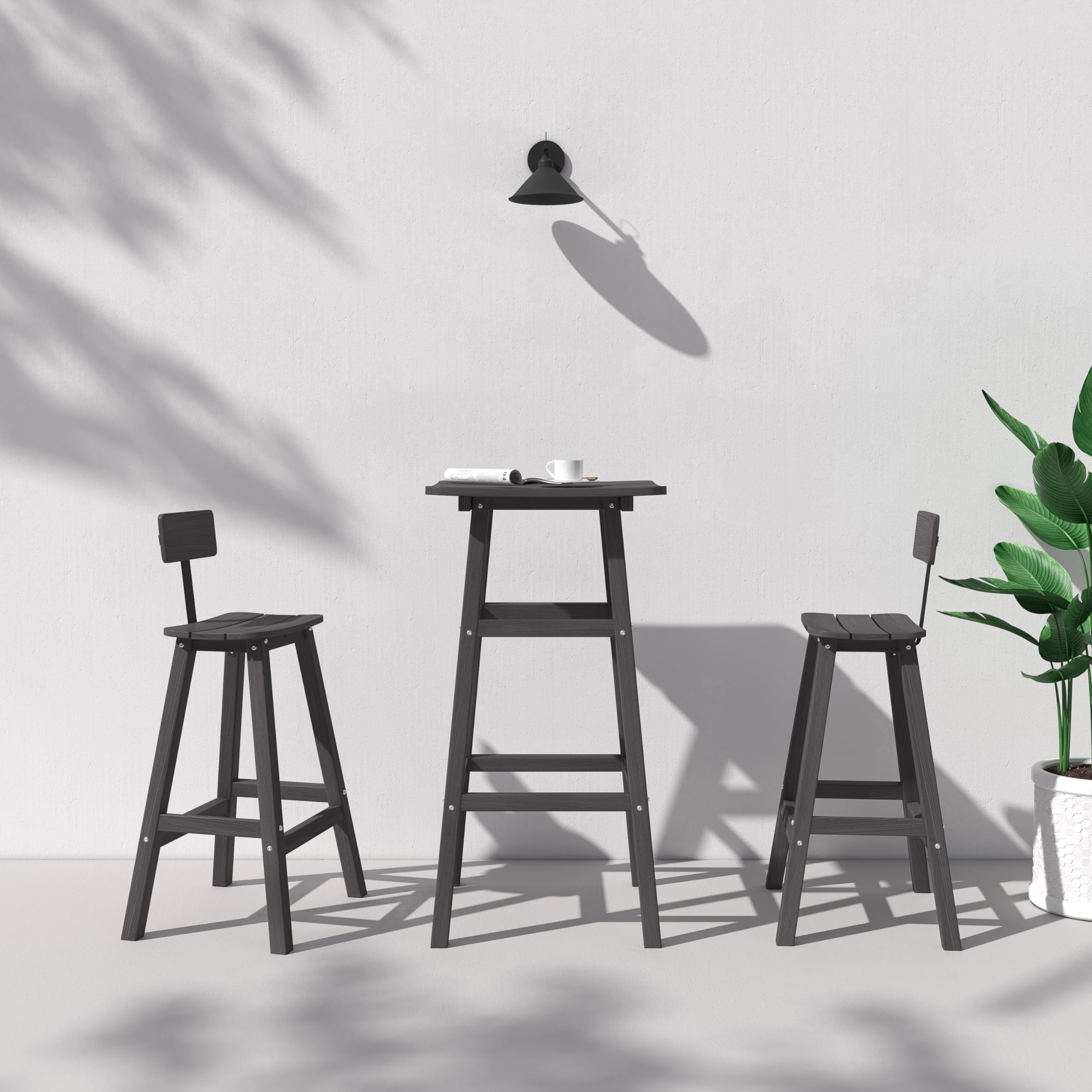 **HDPE 3-Piece Bar Height Patio Set - Weather-Resistant Square Outdoor Pub Table & Chairs with Stools - Perfect for Deck, Pool, Backyard & Garden (Grey)**