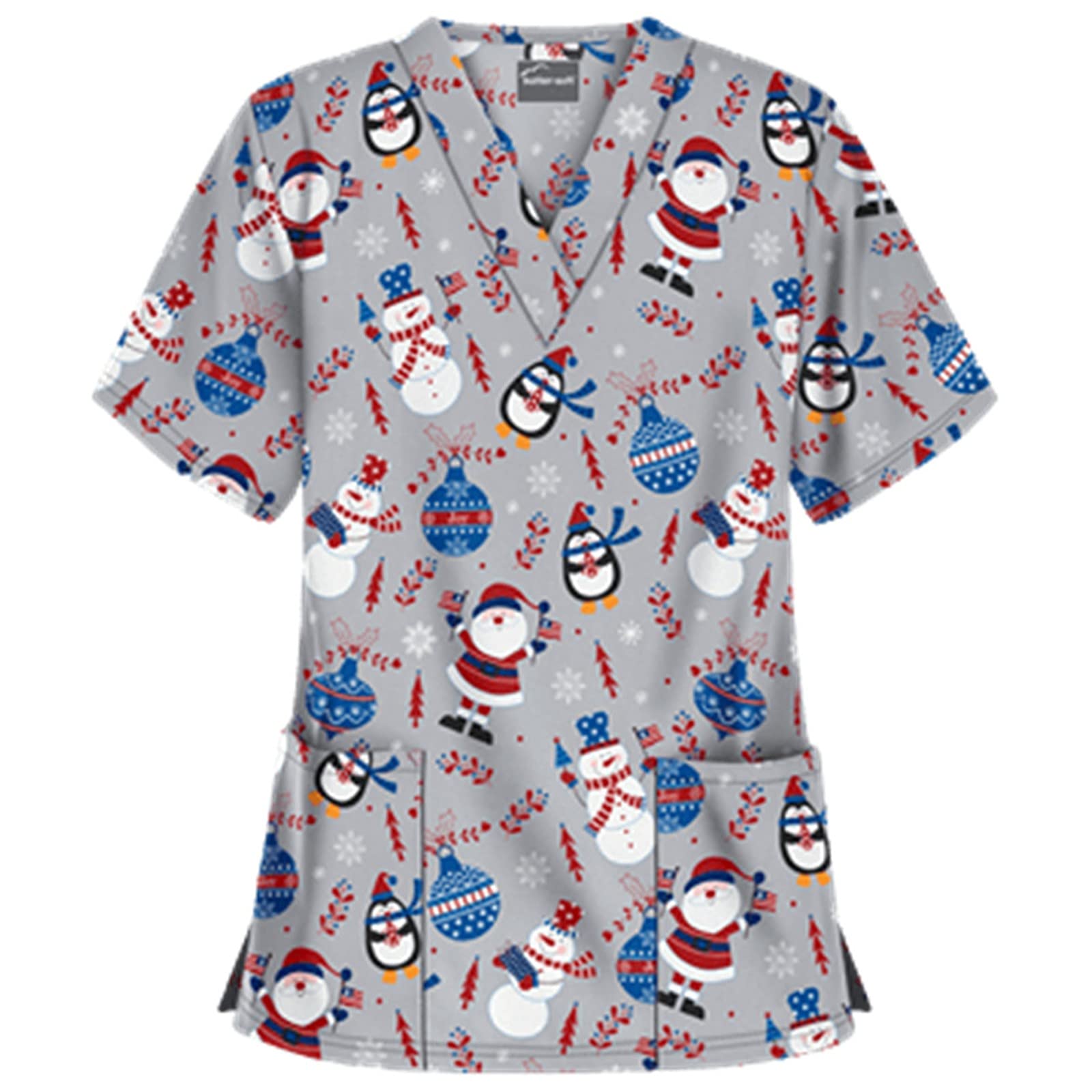 NBXNZWF Women's Christmas Scrub Tops - Stretch Medical Workwear with Snowman Print, V-Neck Nursing Uniform for Plus Size | Holiday Hospital Attire, Festive Healthcare Worker Outfit for Christmas Shifts & Seasonal Clinics
