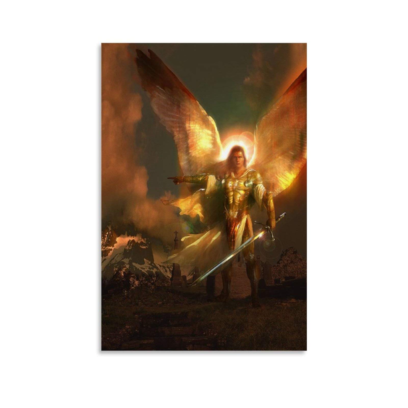 St. Michael The Archangel Religious Poster - Catholic Wall Art Decor for Home, Church & Office - 12x18 Inch (30x45cm) Canvas Print - Perfect for Living Room, Bedroom & Prayer Space Inspiration