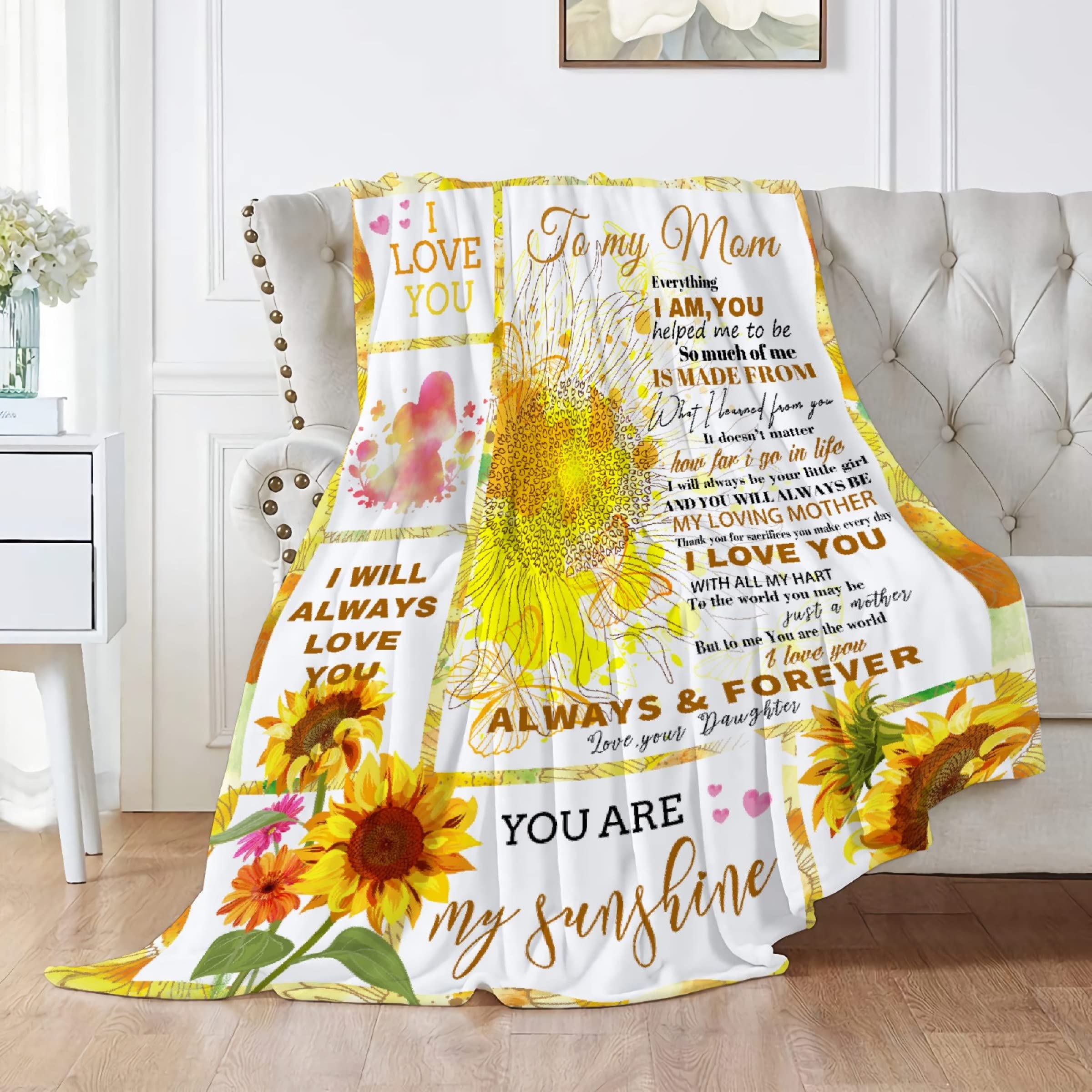 MYSTCOVER Sunflower Flannel Blanket - Lightweight & Cozy Throw for Mom, Daughter, Women - 40