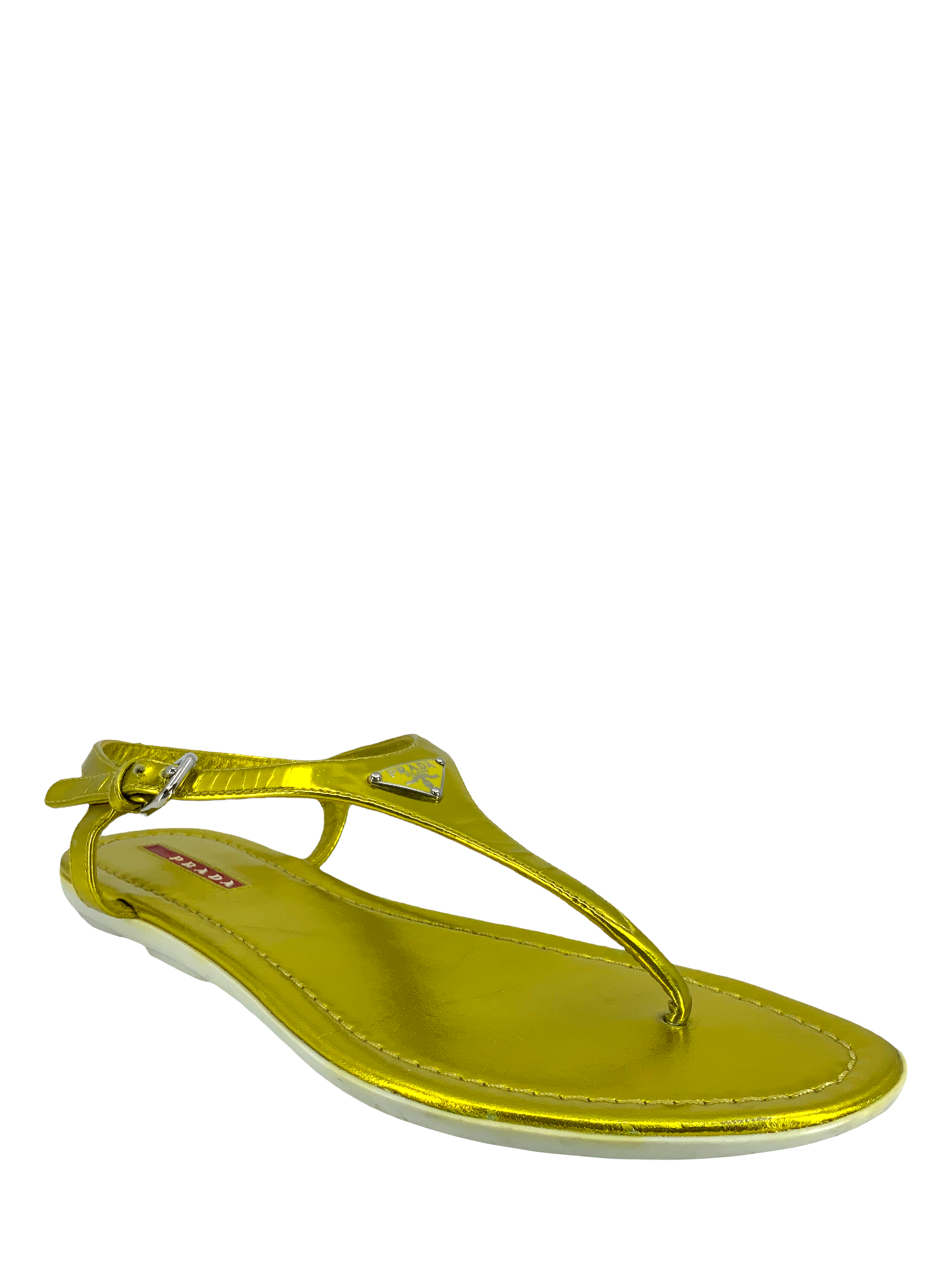 PRADA Women's Metallic Leather Logo Thong Sandals - Size 8 | Luxury Summer Flip Flops for Beach, Pool & Casual Outings
