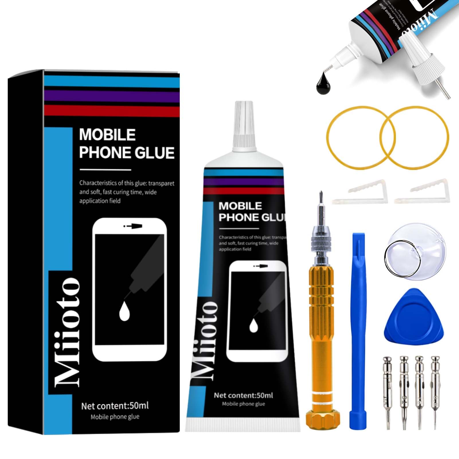 Phone Screen Repair Adhesive Glue Kit with Tools - 50ml Black Multi-Functional Electronic Screen Fixing Solution for iPhone, Samsung & Smartphones - Perfect for DIY Screen Replacement & Glass Repair at Home