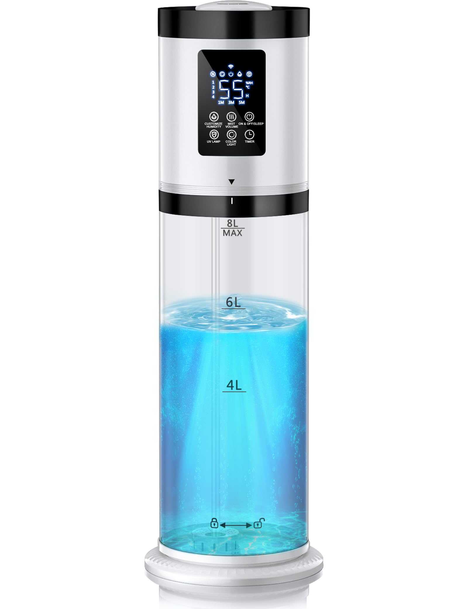 2.11 Gallon Large Capacity Cool Mist Humidifier for Bedroom & Home - Ultra Quiet Air Humidifier with Custom Humidity Control, Top Fill Design & Decorative Night Light - Perfect for Dry Air Relief, Baby Nurseries & Office Spaces