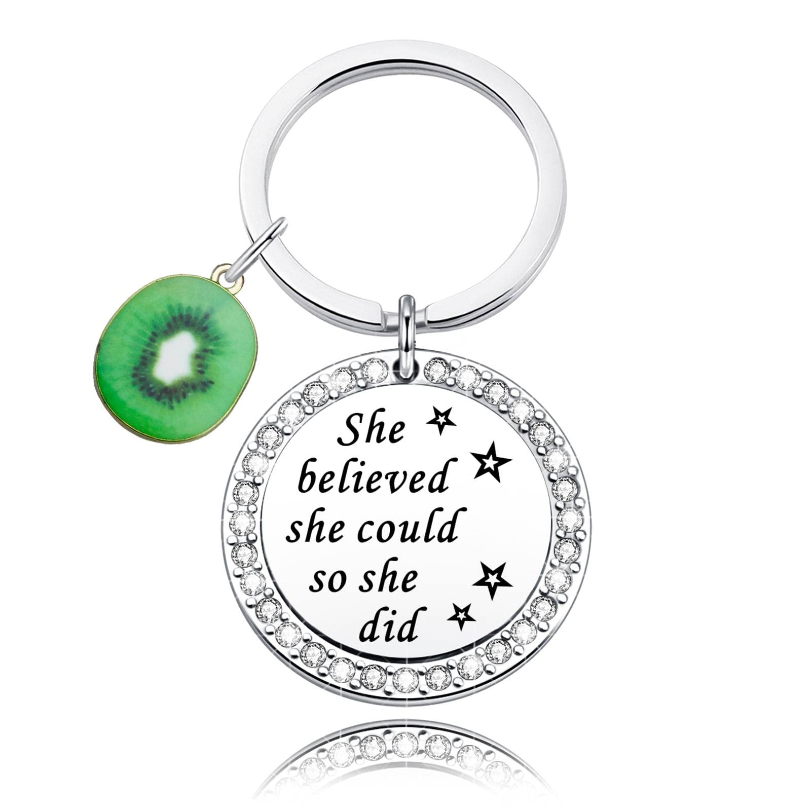 Kiwi Fruit Keychain - Inspirational 'She Believed She Could So She Did' Charm Jewelry Gift for Women & Girls - Perfect for Fruit Lovers, Backpacks, Purses & Key Rings