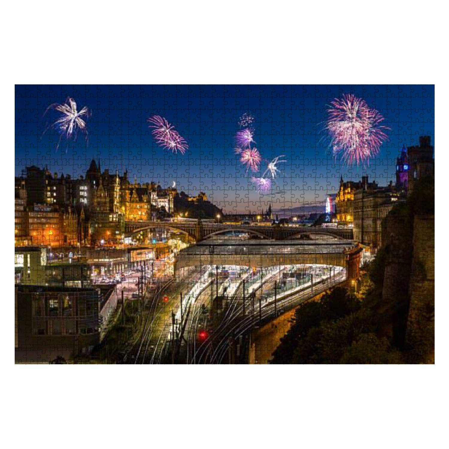 1000-Piece Wooden Jigsaw Puzzle - New Year's Eve Edinburgh Scotland Fireworks Scene - Educational & Stress Relief Toy for Kids & Adults - Perfect for Family Game Nights, Classroom Activities & Relaxation Therapy