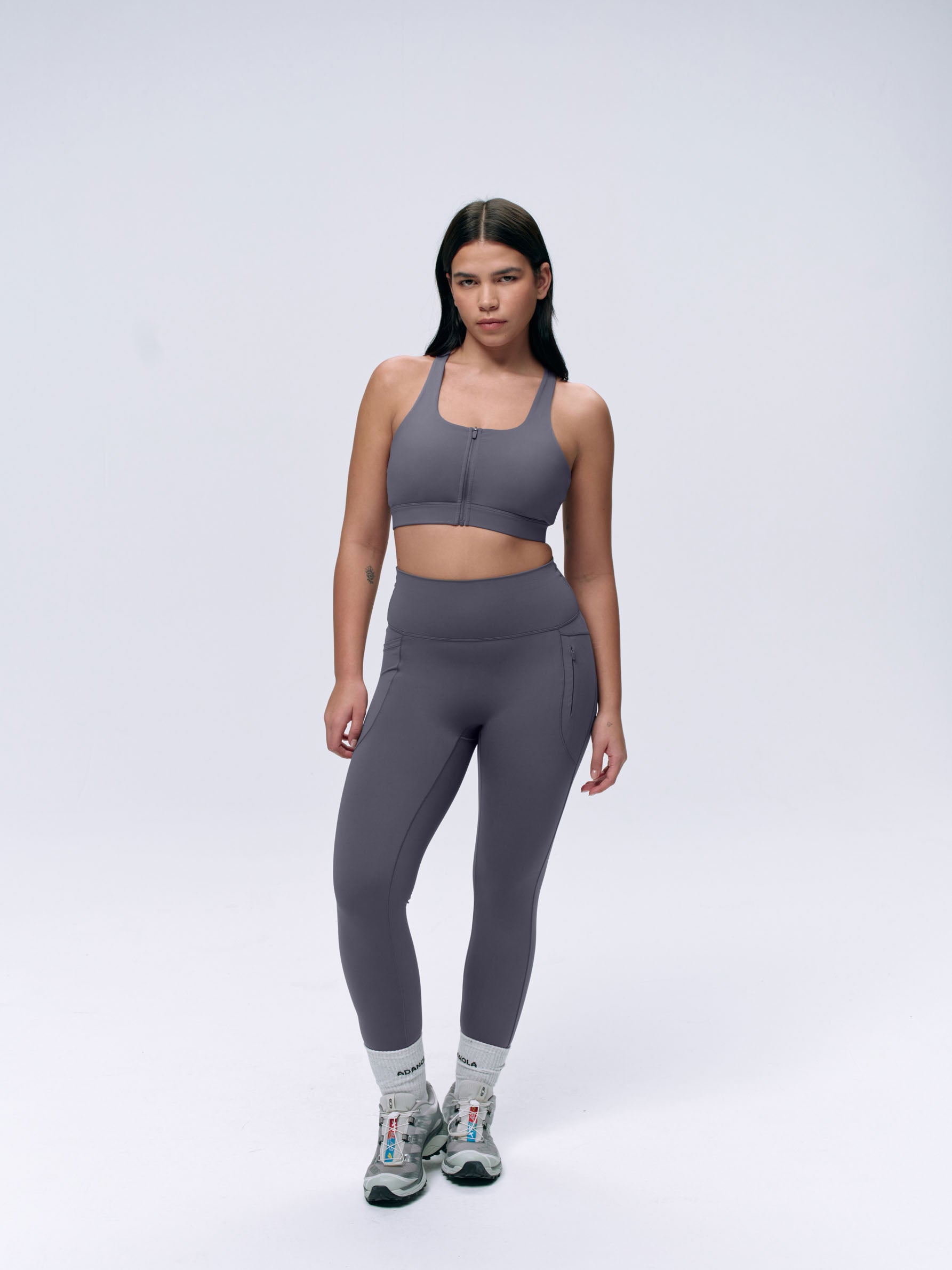 Ultimate Seam Detail Zip Pocket Leggings - Dark Grey | High Waisted Workout Yoga Pants for Women | Gym Running Travel & Everyday Wear