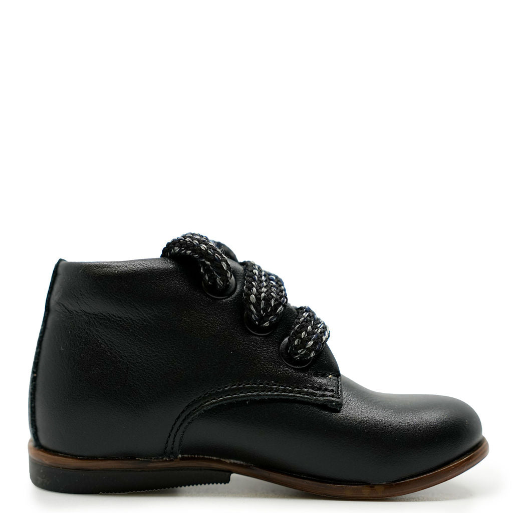Emel Black Leather Baby Booties with Sweater Lace - Soft & Stylish First Walkers for Newborns, Infants & Toddlers - Perfect for Special Occasions, Photo Shoots & Everyday Wear