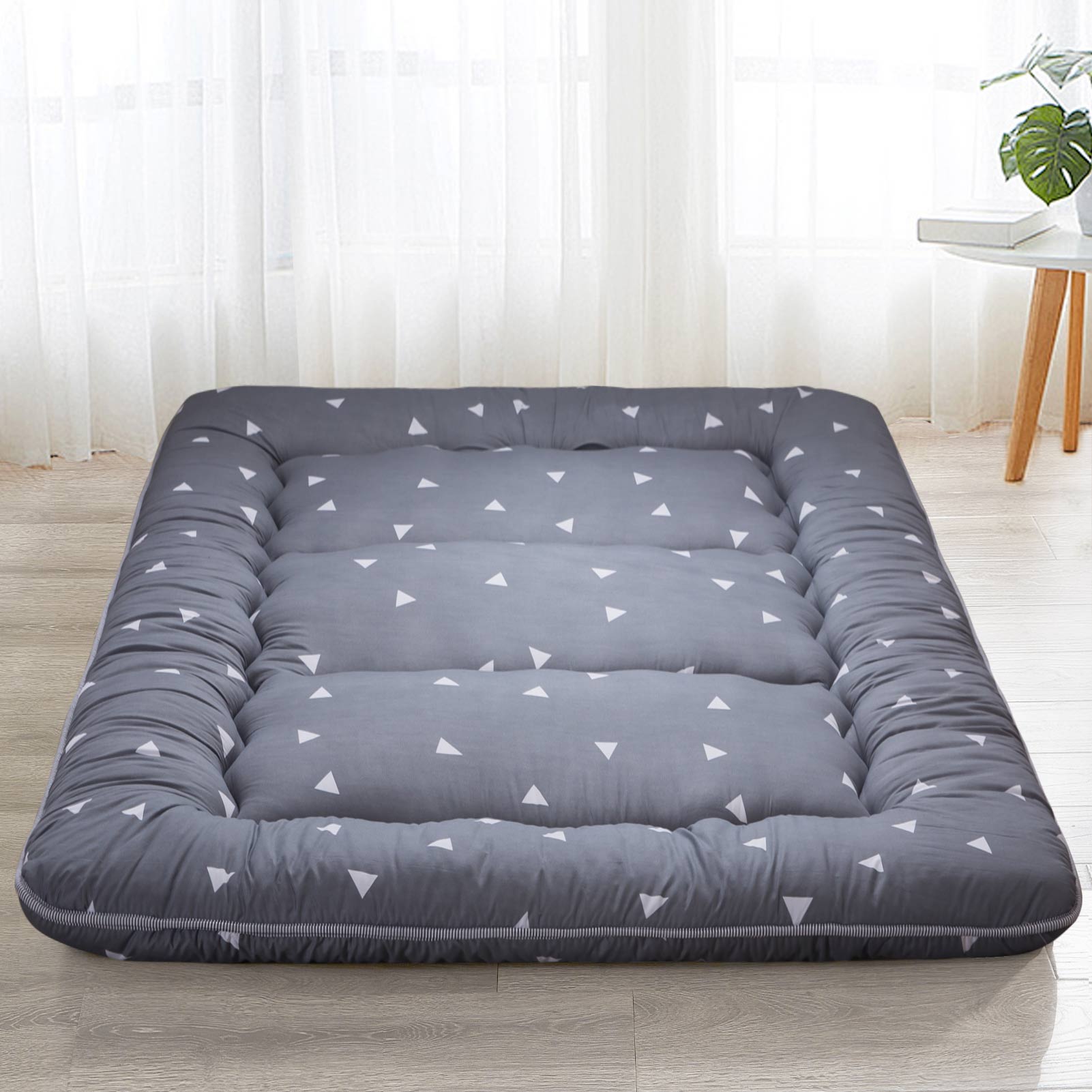 MAXYOYO King Size Floor Mattress - Grey Triangle Japanese Futon for Bedroom, Guest Room & Camping | Extra Large Floor Cushion for Sleeping, Lounging & Travel