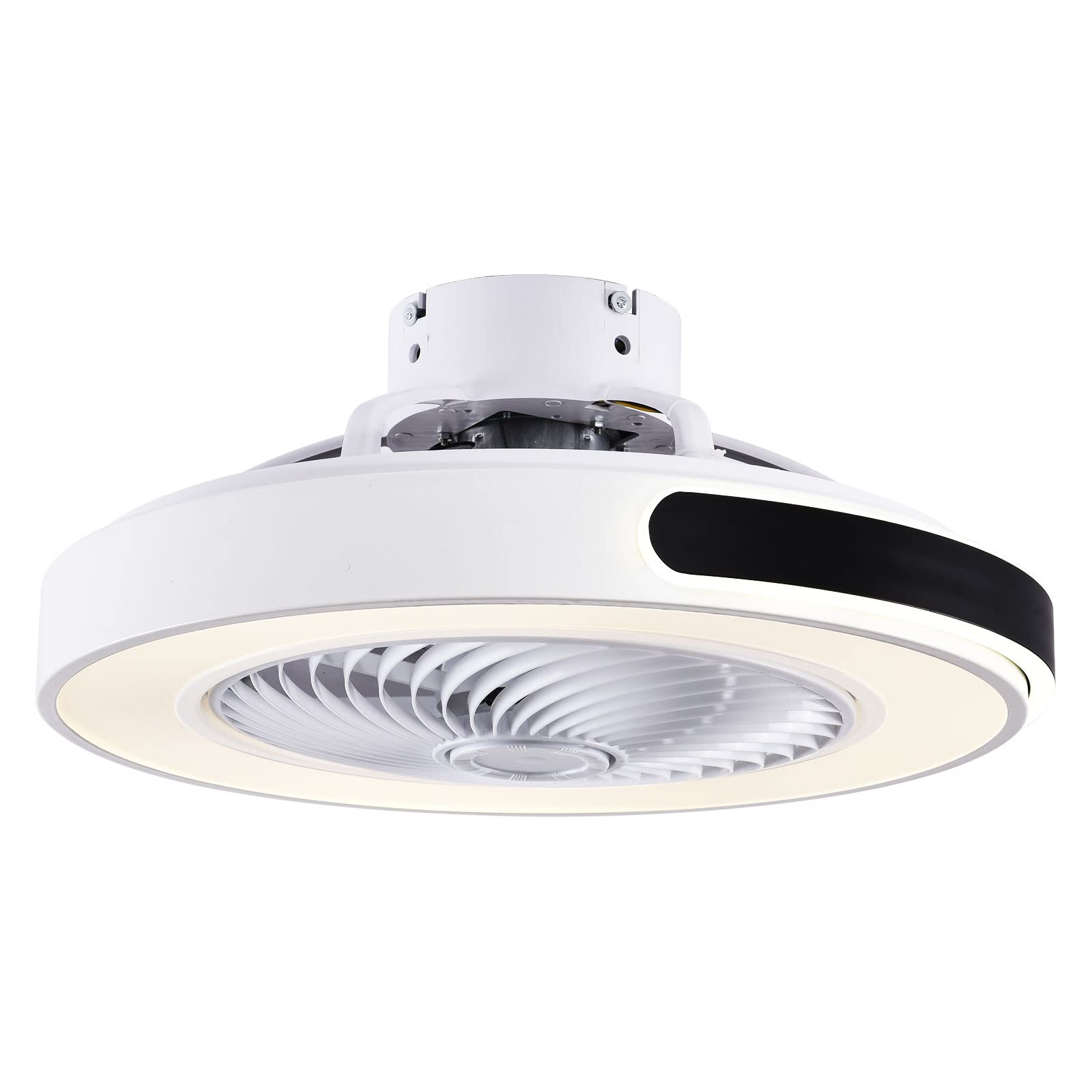 OUKANING 20'' Low Profile Enclosed Ceiling Fan with LED Light and Remote Control - 3 Color Lighting & 3 Speed Settings, Flush Mount Invisible Blade Design for Bedroom, Living Room, Kitchen and Office