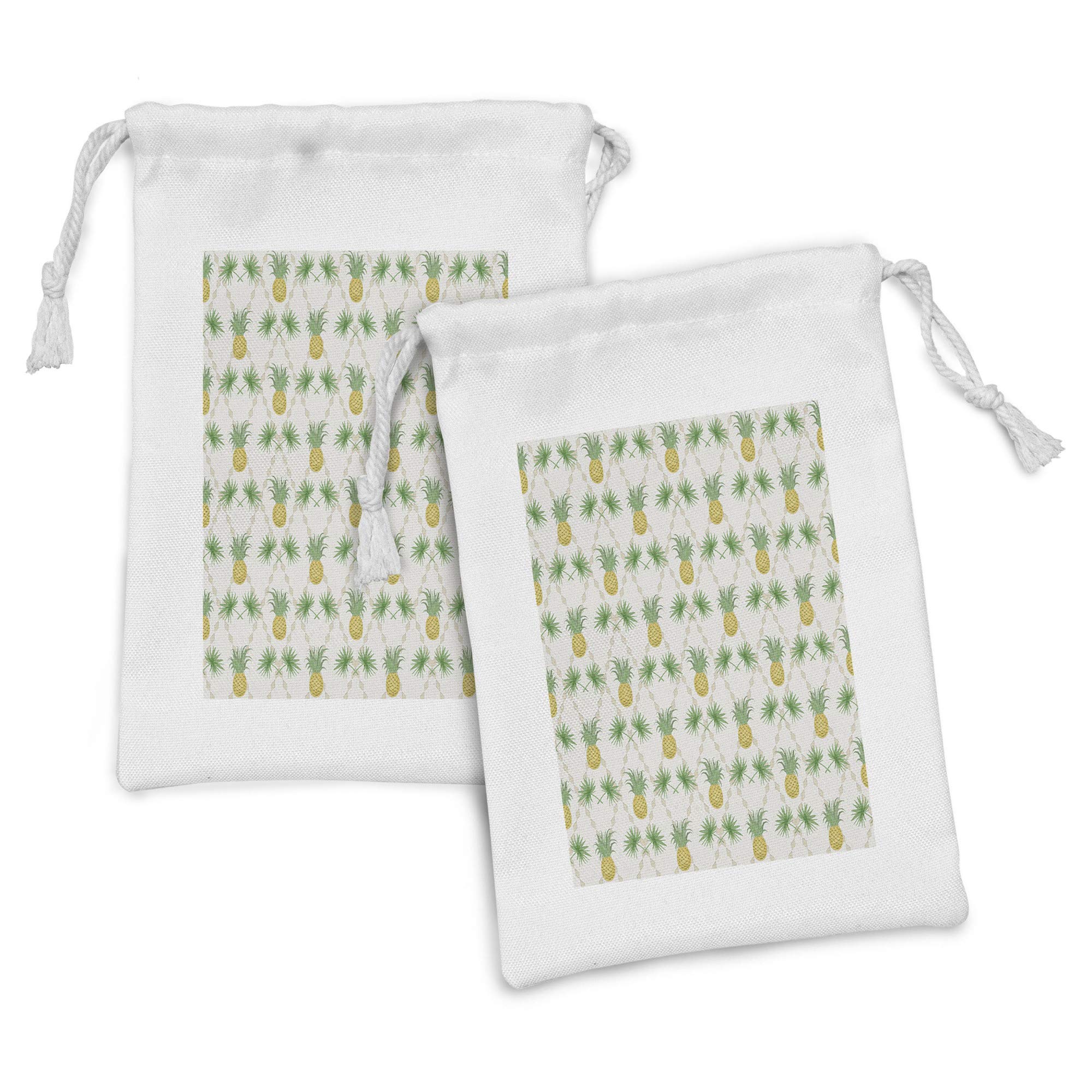 Ambesonne 2-Pack Tropical Fabric Drawstring Pouches - Palm Branches & Pineapples Diamond Pattern Cosmetic Bags (9