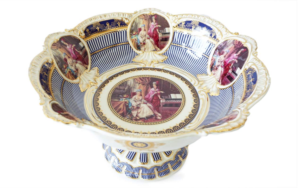 Royal Blue Porcelain Fruit Bowl - Elegant Serving Dish & Centerpiece for Dining Table Decor, Perfect for Fruit Display, Desserts, and Home Entertaining