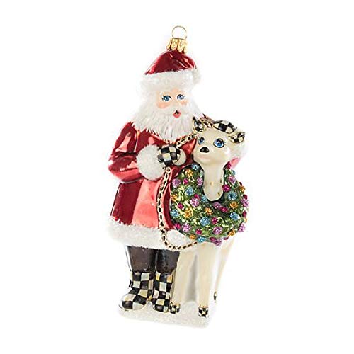MacKenzie-Childs Hand-Painted Santa & Friend Glass Christmas Ornament - Holiday Tree Decor, Gift for Collectors & Home Decor