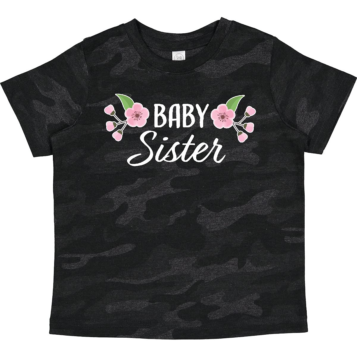 Inktastic Baby Sister with Pink Flowers Toddler T-Shirt - Cute Floral Big Sister Gift for Toddler Girls - Perfect for Sibling Photos, Birthday Parties & Family Events