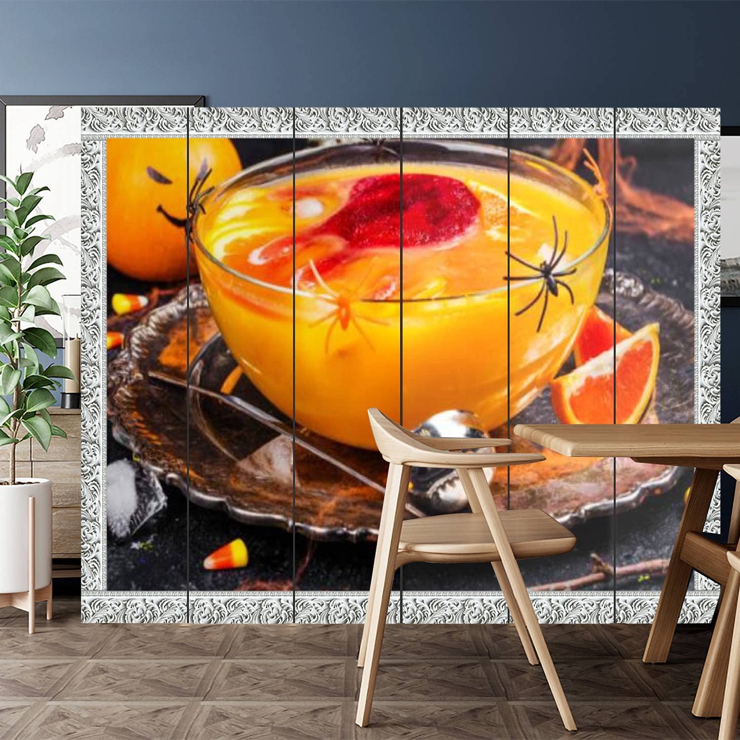 6 Panel Canvas Room Divider Screen - Modern Privacy Partition for Home, Office, Bathroom & Pool Areas | Versatile Space Separator with Ghoul's Punch Glass Bowl Window Design | Perfect for Room Dividers, Privacy Screens, and Decorative Accents