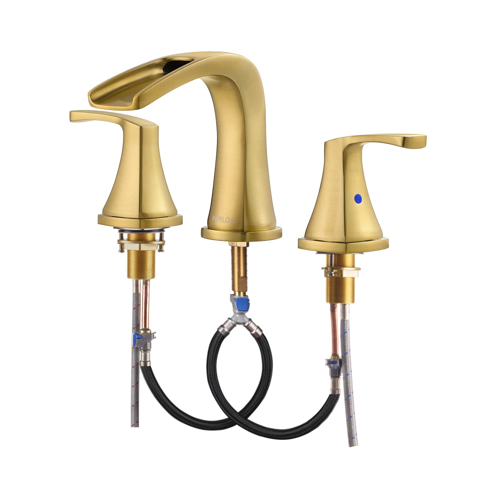 PARLOS 2-Handle Widespread Waterfall Roman Bathtub Faucet with Valve - Brushed Gold Finish (Model 1434208) - Perfect for Luxury Bathroom Renovations & Spa-Style Bathtubs