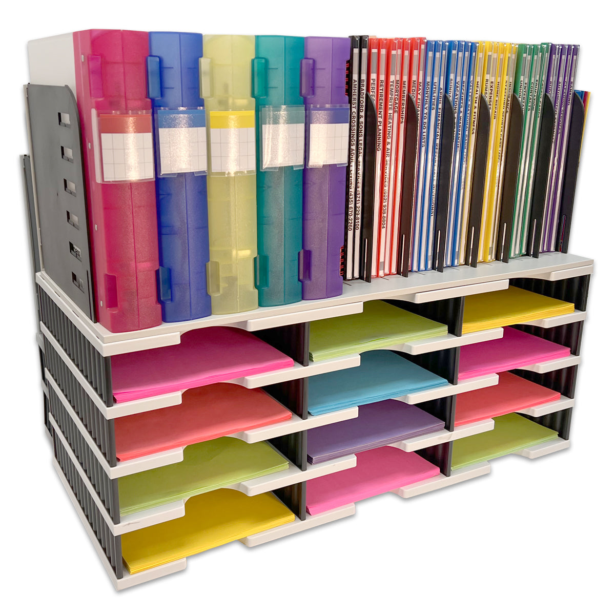 12-Slot Desktop Organizer with 8 Vertical File Trays | Ultimate Office TierDrop™ Document & Binder Storage | Perfect for Home Office, School, and Workspace Organization