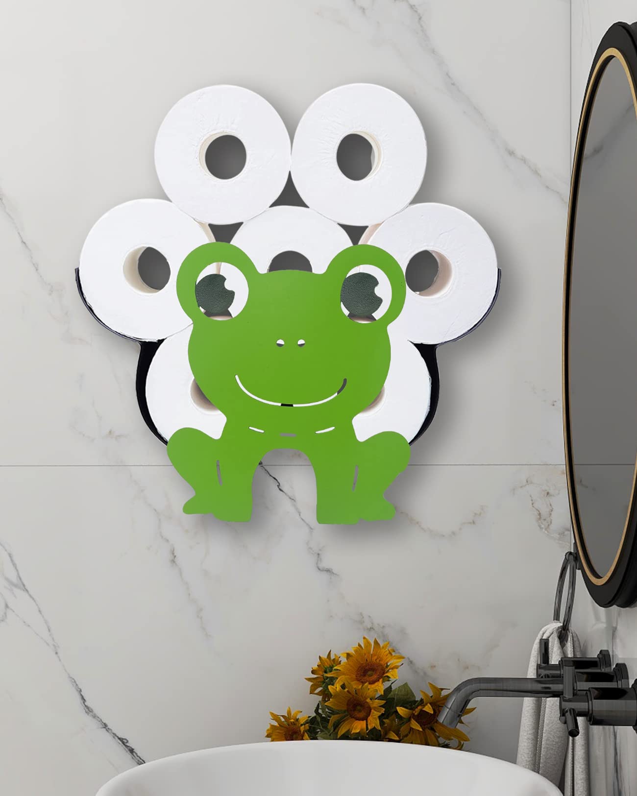 Cute Frog Wall Mount Toilet Paper Holder - Metal Bathroom Tissue Storage Shelf for 8 Rolls - Animal-Themed Home Decor for Bathroom Organization - Perfect for Kids' Bathrooms, Farmhouse Decor & Unique Gift Ideas