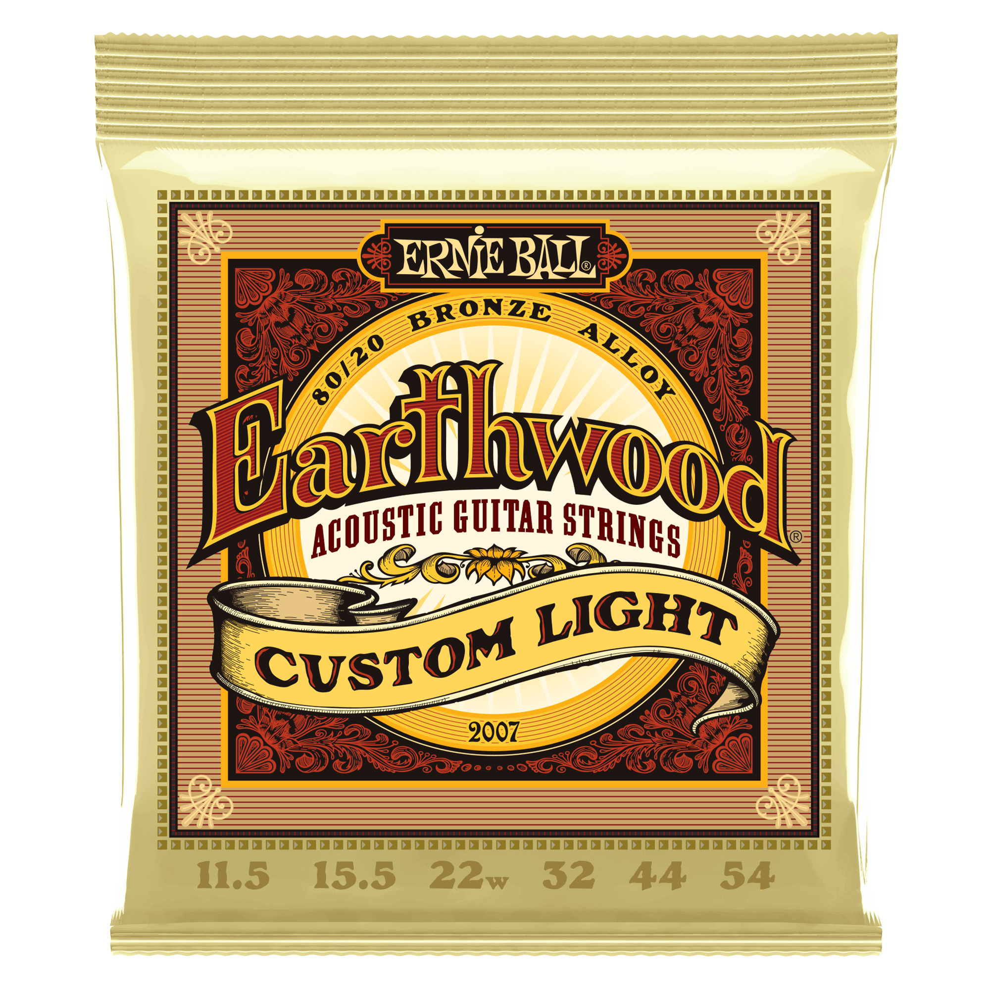 Ernie Ball Earthwood Custom Light 8020 Bronze Acoustic Guitar Strings 11.5-54 - Perfect for Folk, Country & Fingerstyle Playing