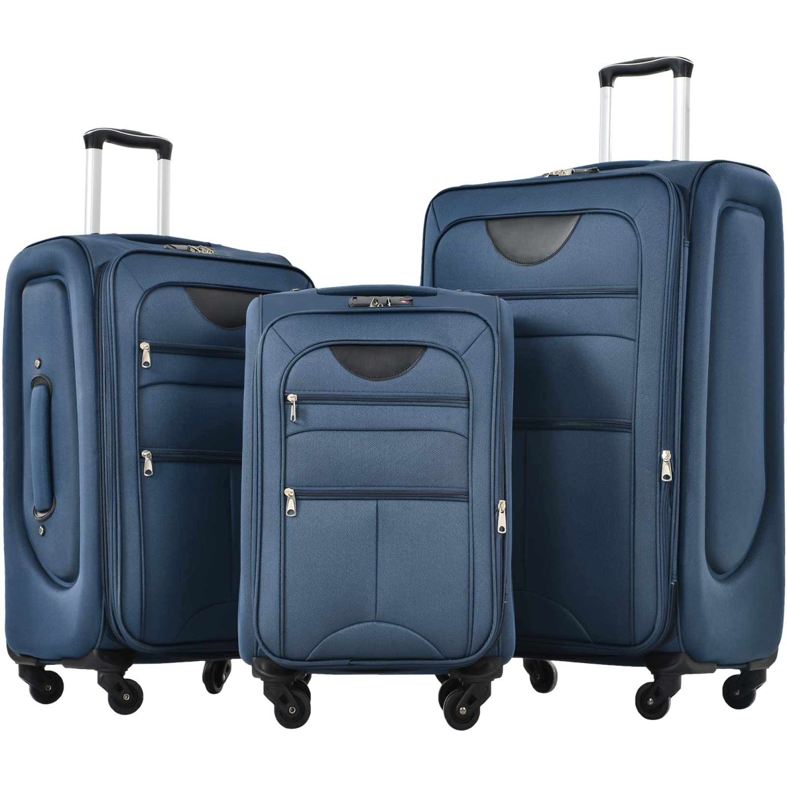 3-Piece Expandable Softshell Luggage Set with TSA Lock & Spinner Wheels - Lightweight Travel Suitcase Set in Dark Blue | Perfect for Family Vacations, Business Trips & International Travel