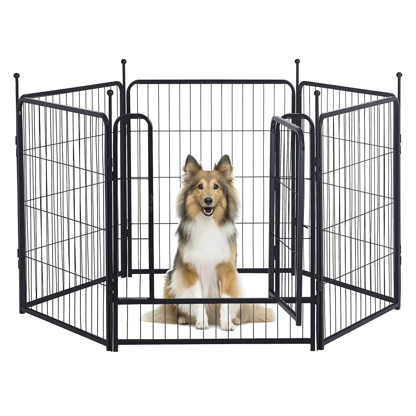 Portable 32 Inch Dog Playpen with Door - Foldable Metal Outdoor Dog Fence for Large, Medium & Small Dogs - Perfect for Backyard, Park, and Indoor Pet Play Areas (6 Panels)