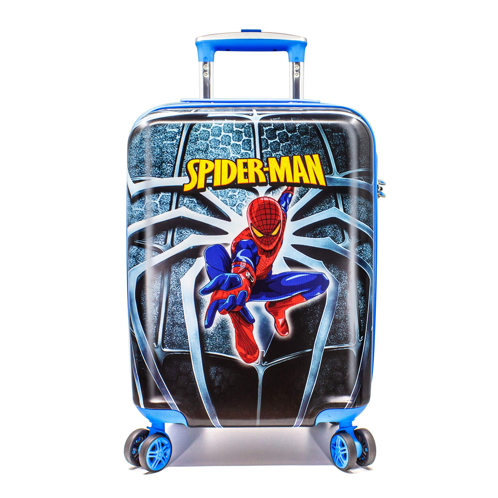 WCK 19-Inch Unisex Spiderman Carry-On Luggage - Marvel Superhero Hardshell Spinner Suitcase with TSA Lock for Air Travel (Blue Spiderman Design) - Perfect for Kids & Adults Family Vacations, Business Trips & Weekend Getaways