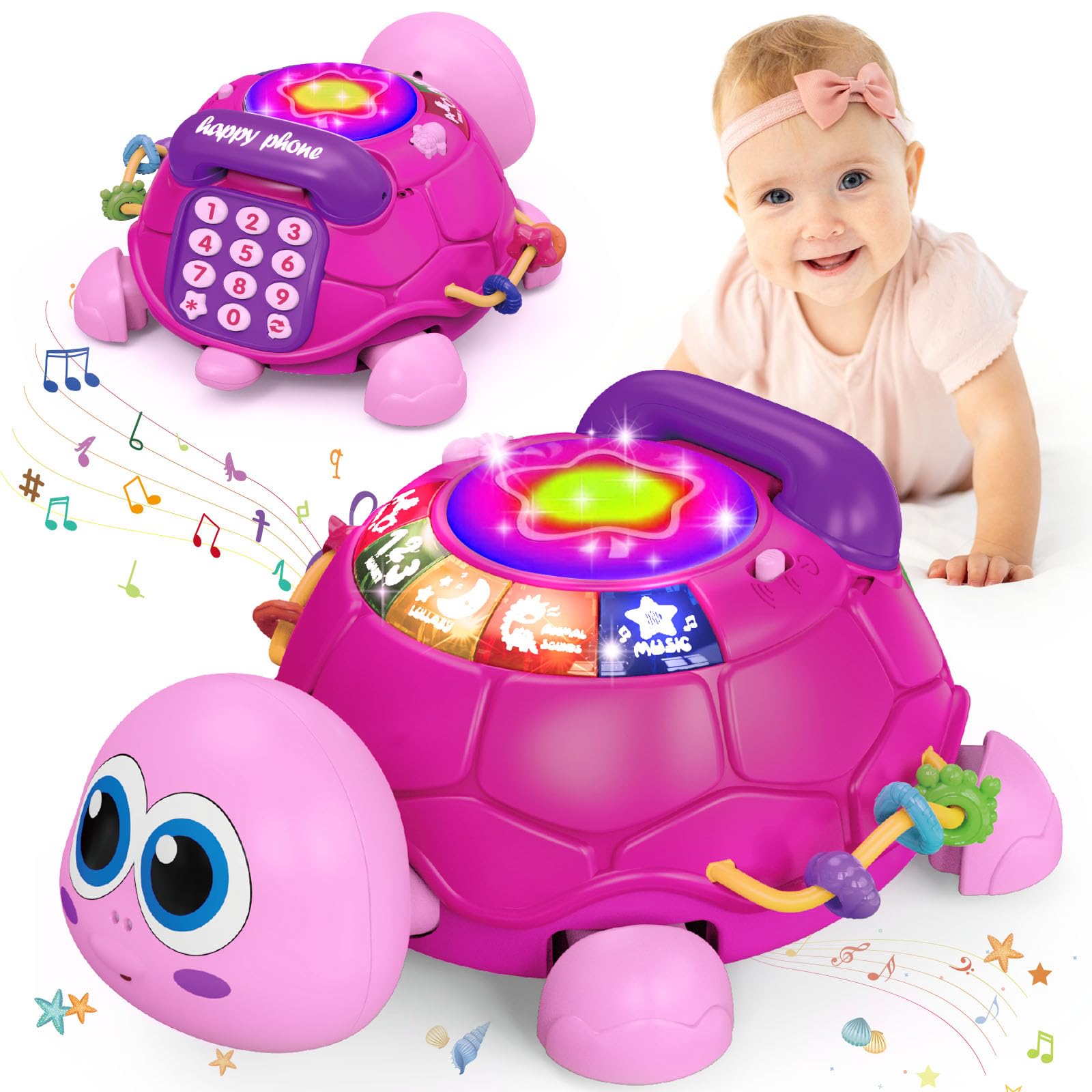 Musical Turtle Baby Toy - Light-Up Crawling Toy for 6-12 Months | Easter & Birthday Gift for Girls