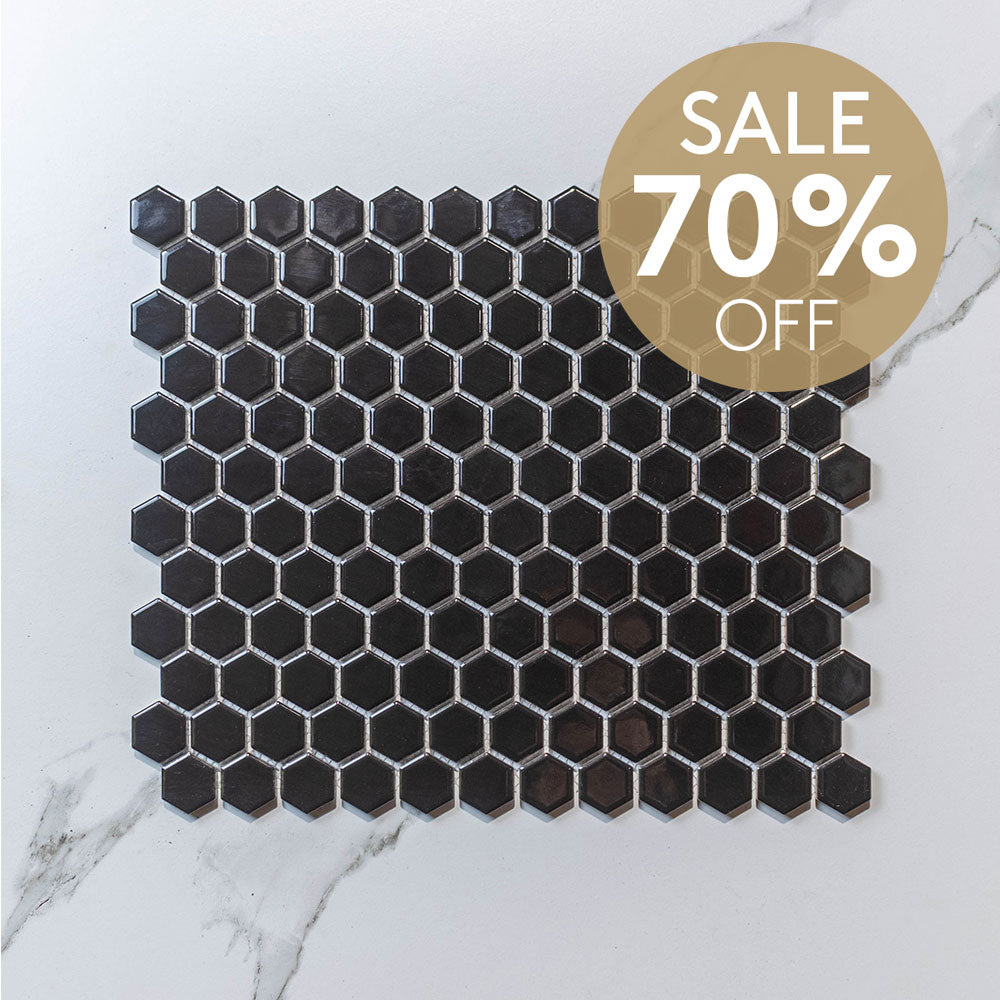 Premium Hive S Black 23x26 Glossy Hexagon Mosaic Tile (Per Sheet) - Modern Kitchen Backsplash & Bathroom Wall Decor