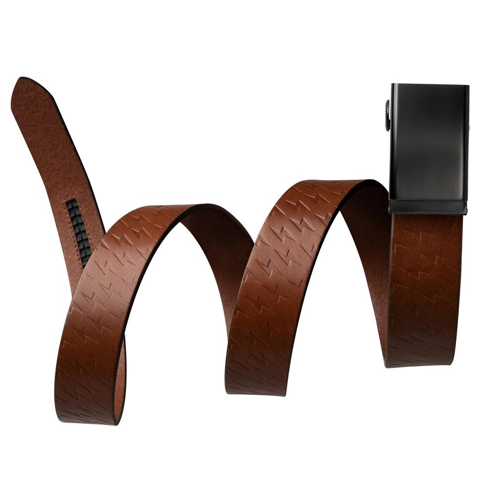 Mission Belt SWAT Black Buckle - 40mm Brown Tobacco Bolt Embossed Full Grain Leather Belt for Men | Durable Dress & Casual Belt for Office, Wedding & Everyday Wear
