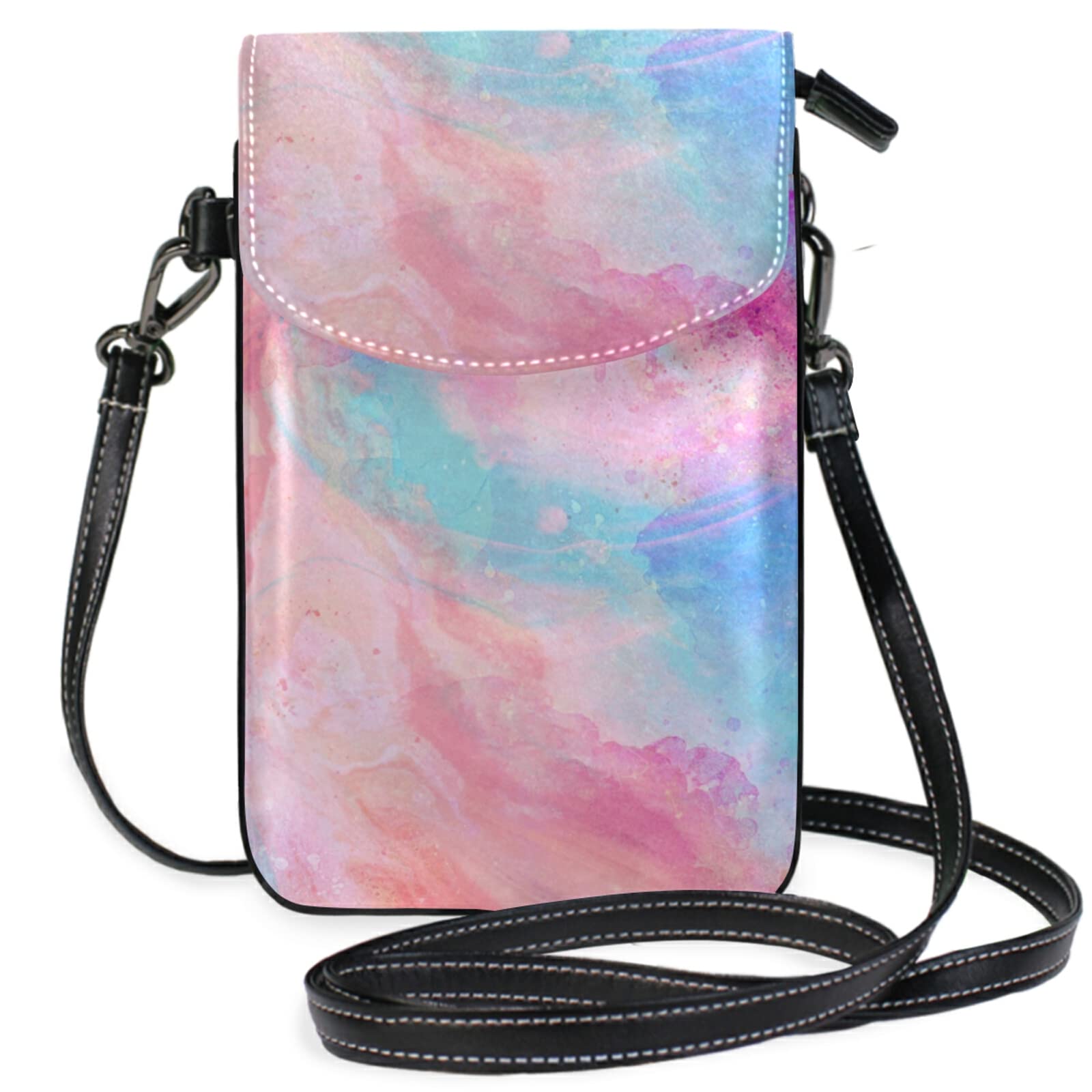 Lightweight Leather Phone Purse for Women - Small Crossbody Shoulder Bag with Strap, Mini Pink Tie Dye Cell Phone Holder | Perfect for Everyday Use, Travel, Shopping & Parties