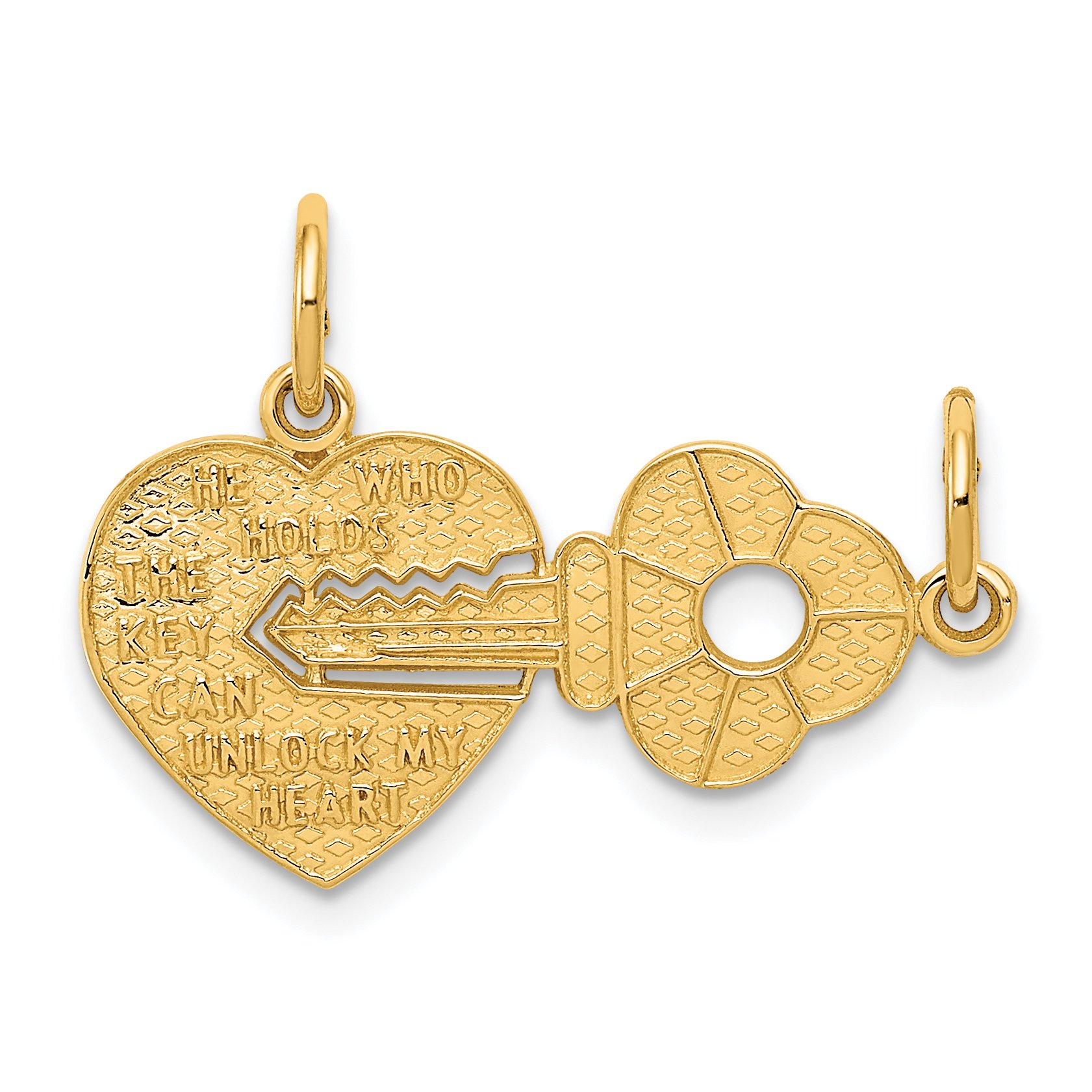 14K Yellow Gold Heart & Key Break Apart Charm Necklace - 19mm Romantic Gift for Her, Valentine's Day, Anniversary & Couple Jewelry