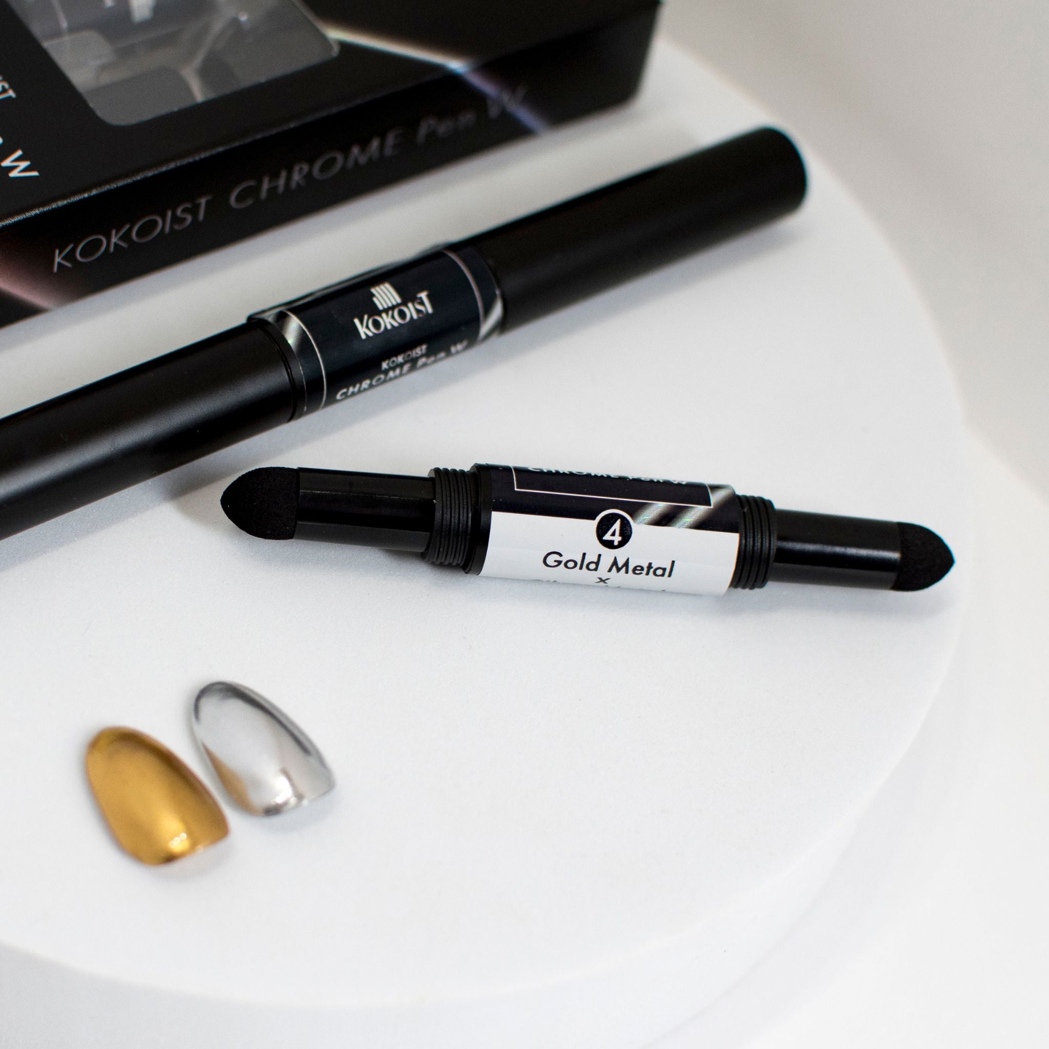 Kokoist Chrome Pen W 04 Gold & Silver Metal Nail Art Brush - Perfect for Gel Nail Designs & Professional Nail Artists