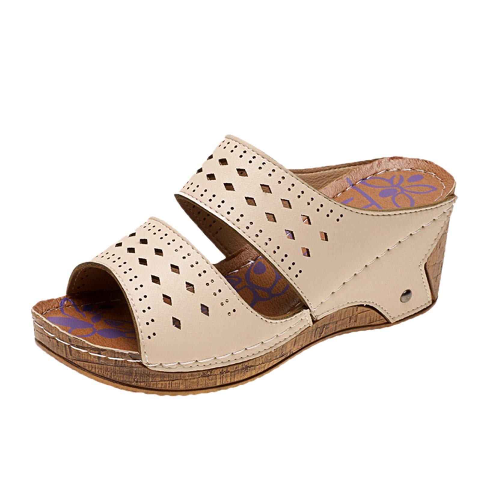 Women's Summer Plus Size Hollow Open Toe Wedge Sandals - Roman Style Dressy Wedges for Casual Outings & Beach Vacations