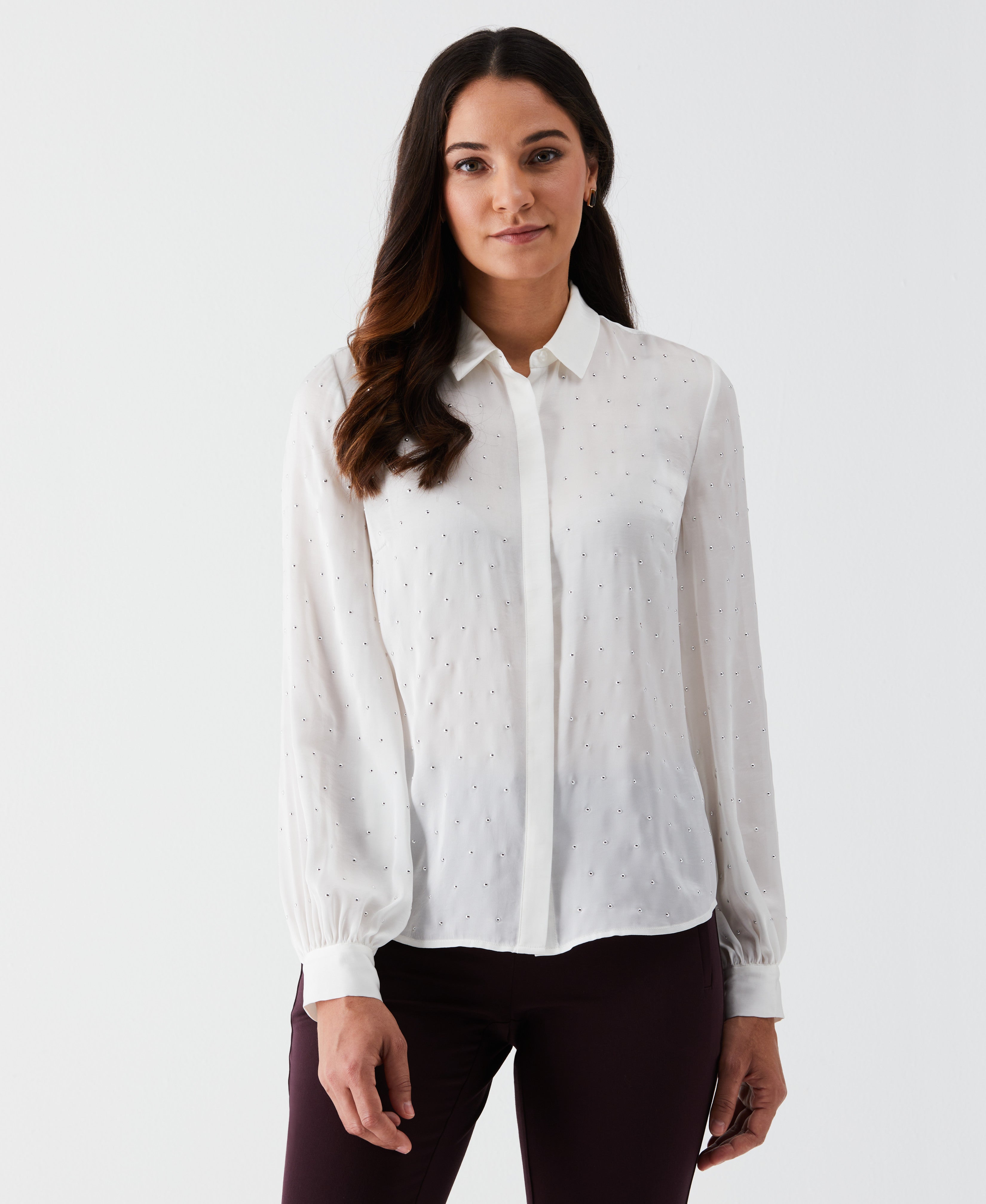 Elegant Petite Embellished Blouse for Women - Floral Lace Top for Office, Date Night & Special Occasions