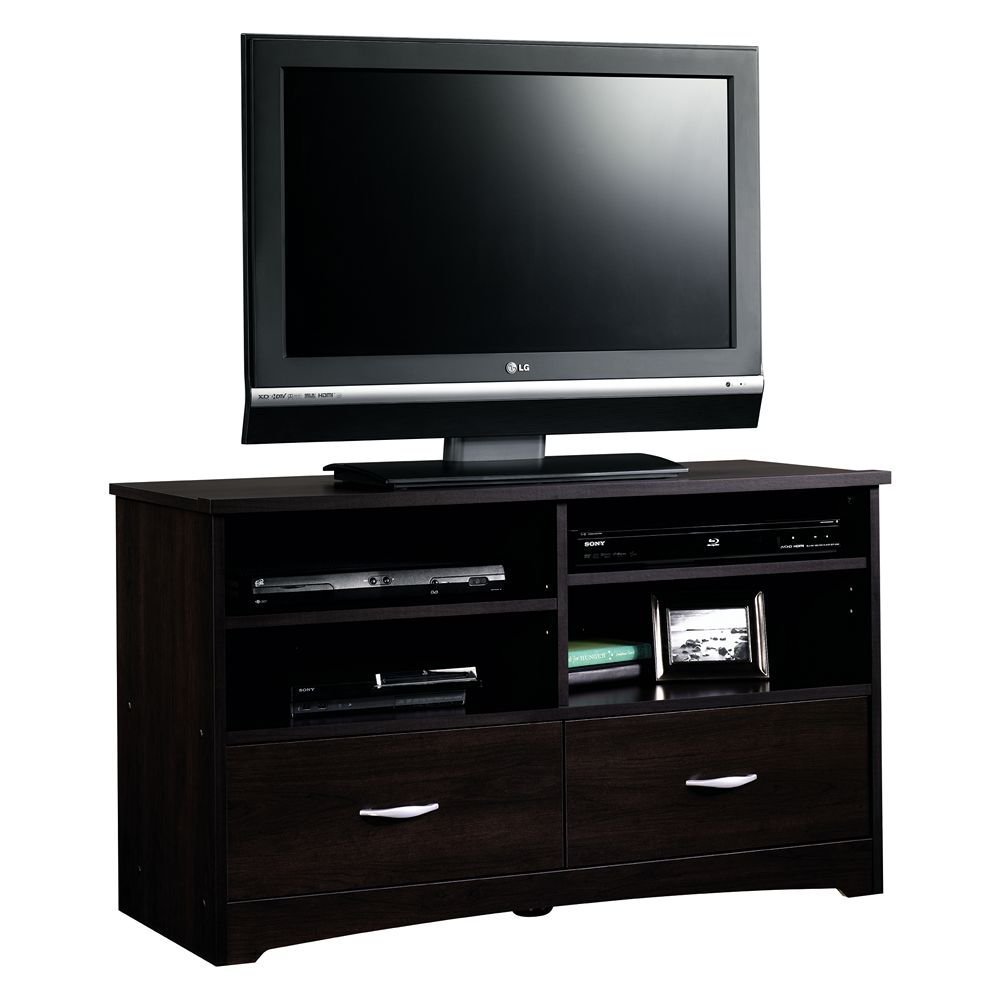 Sauder Beginnings TV Stand with Drawers for 46 Inch TVs, Cinnamon Cherry Finish - Perfect for Living Room, Bedroom & Home Theater Entertainment Centers