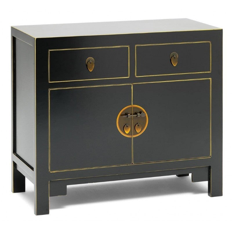 Golden Dragon Oriental Painted Solid Wood Black Small Sideboard 90x40x80cm - Elegant Asian-Inspired Console Table for Living Room, Entryway, or Dining Room Decor