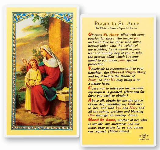 St. Anne Prayer Card for Favors - Catholic Holy Card with Prayer on Back - Pack of 25 - Perfect for Devotion, Gifts & Religious Events