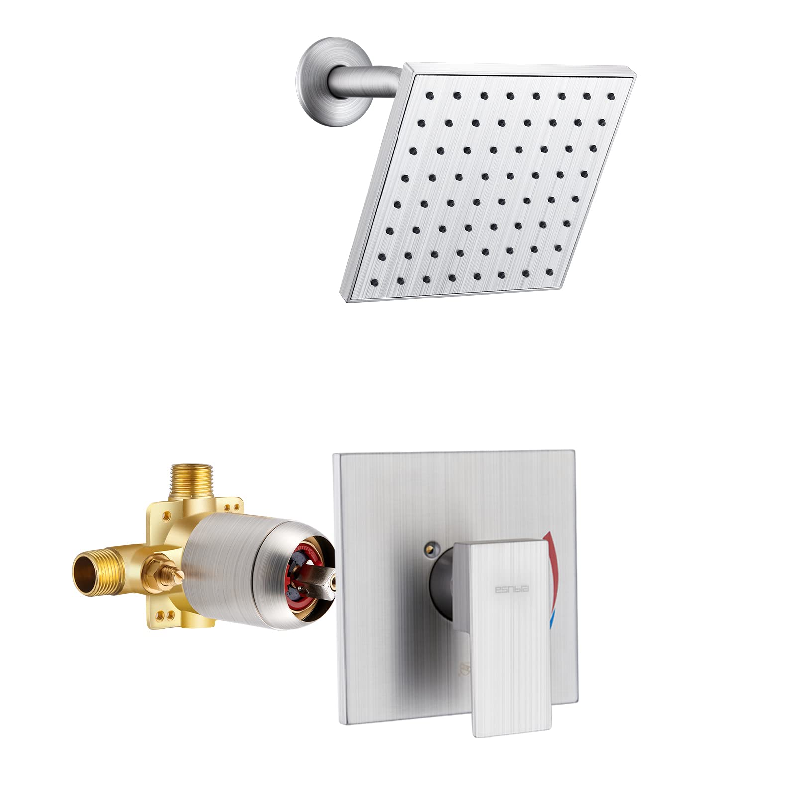**Esnbia Premium Shower Kit - Brushed Nickel 6-Inch Rain Shower Head & Single-Handle Faucet Set (Valve Included) - Perfect for Bathroom Renovation & Modern Home Upgrade**